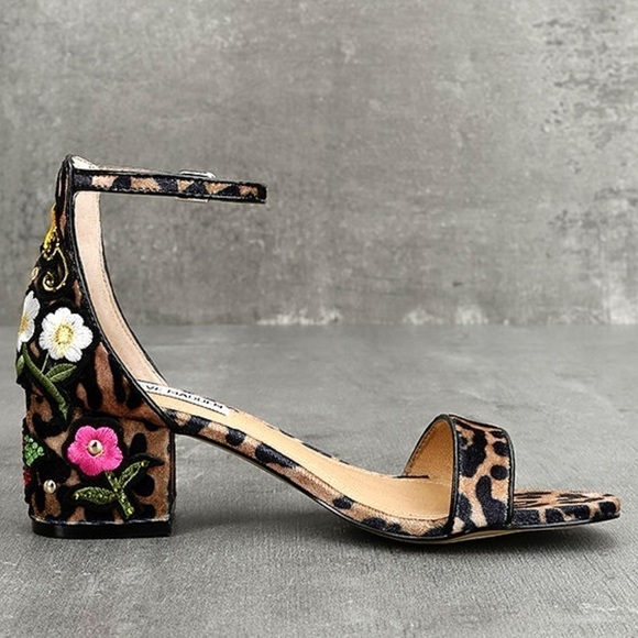 Steve Madden Inca Leopard Multi Embroidered Ankle Strap Heels woman’s size 7.5 - Picture 2 of 11